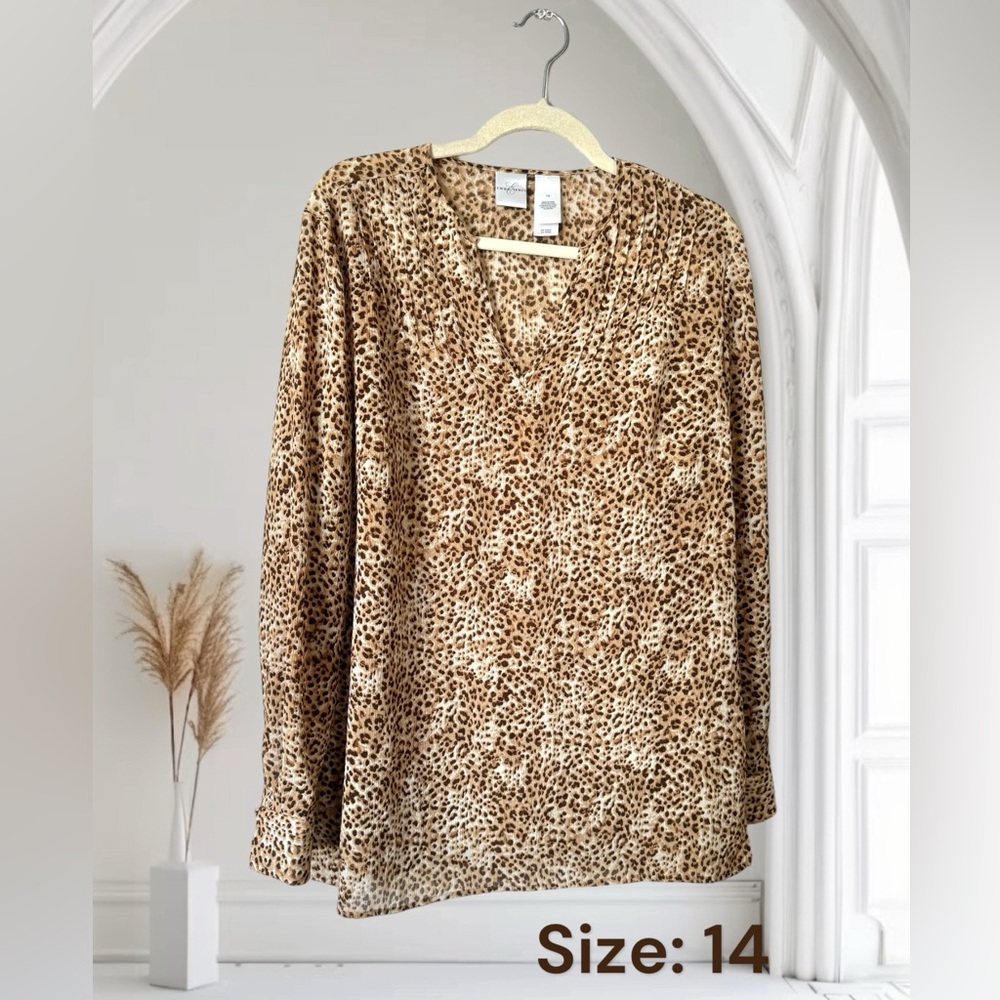 GORGEOUS   EMMA JAMES LIGHTWEIGHT ANIMAL PRINT BLOUSE     SIZE: 14   #K
